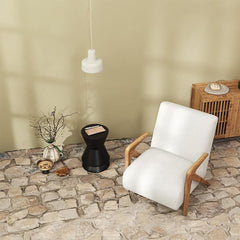Scandinavian-inspired grey armchair with plush chenille fabric, Elm wood frame, and elegant modern design for living spaces.