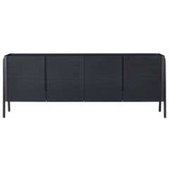 Modern Rovigo Sideboard in carbon black elm wood, featuring multiple shelves and compartments for elegant and versatile home storage in the dining or living room.