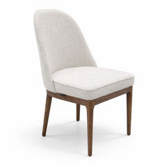 Elegant dining chair featuring soft beige upholstery and natural light ash timber legs, perfect for contemporary and classic dining interiors.