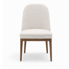 Classic dining chair upholstered in beige woven fabric with light ash wood legs, offering a warm and timeless look for modern dining spaces.