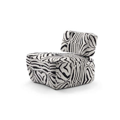 Side angle of zebra pattern fabric on Ryeland Accent Chair