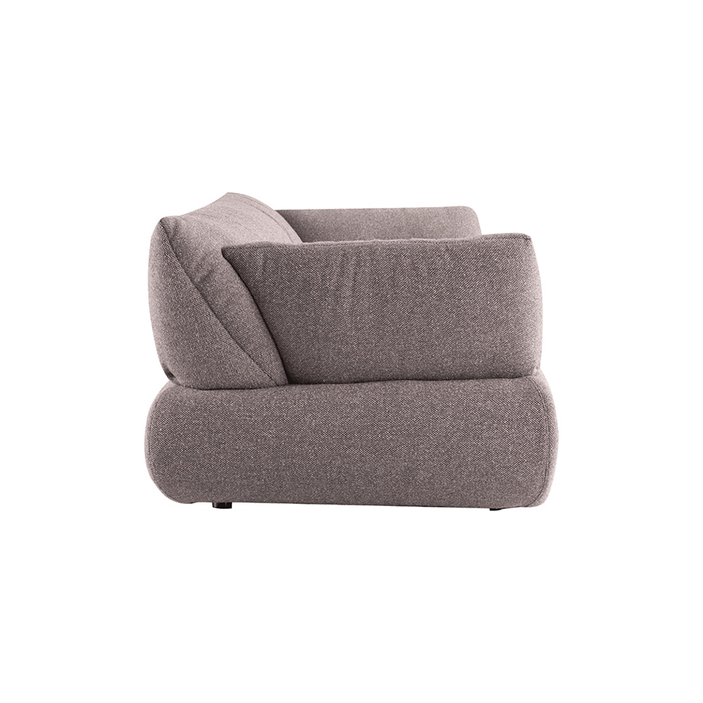 Modern Rysa 3 Seater Sofa upholstered in soft cotton and linen fabric, featuring high-density sponge filling for plush comfort and style.