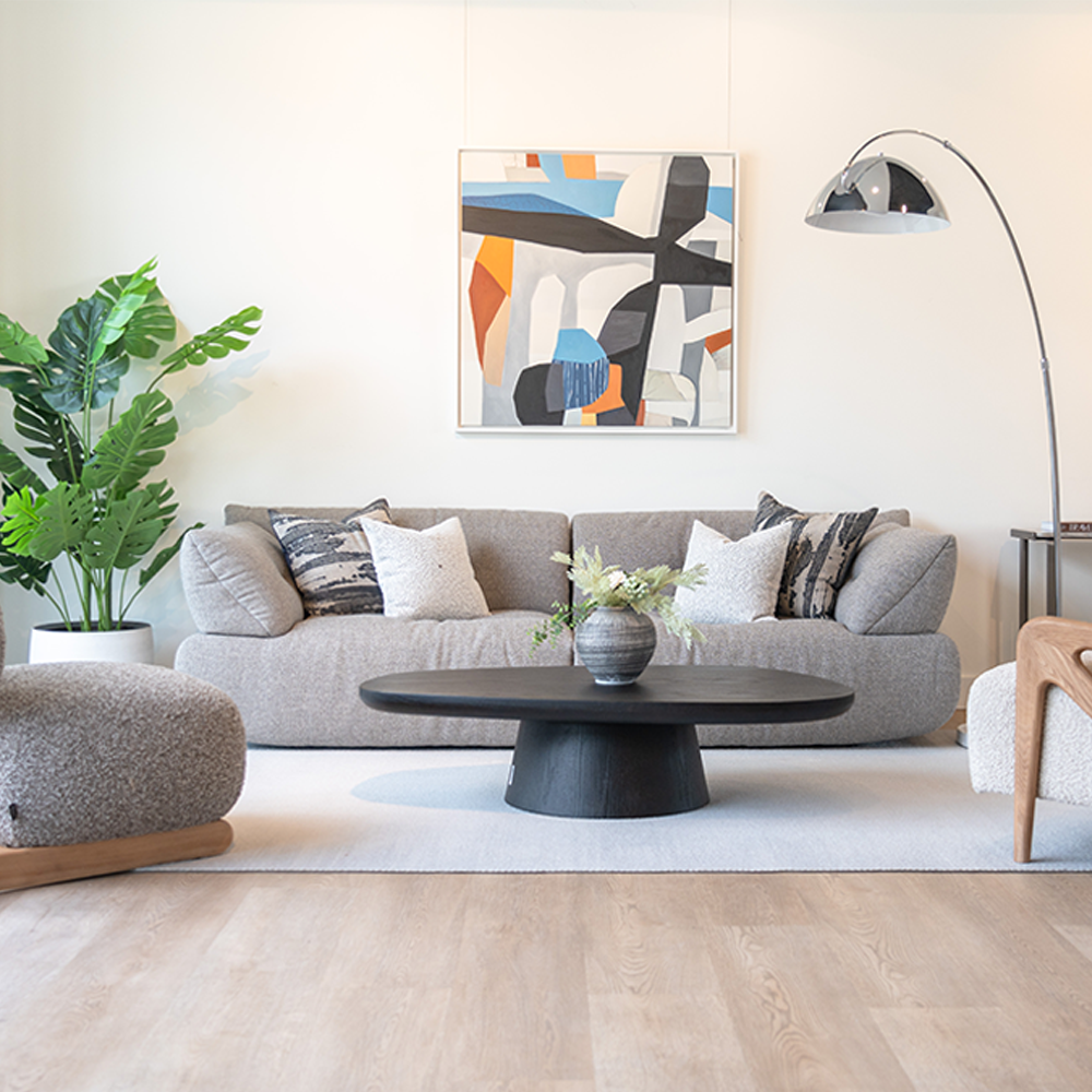 Modern Rysa 3 Seater Sofa upholstered in soft cotton and linen fabric, featuring high-density sponge filling for plush comfort and style.