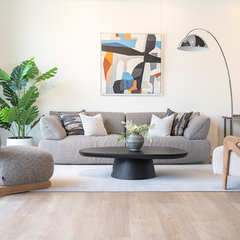 Modern Rysa 3 Seater Sofa upholstered in soft cotton and linen fabric, featuring high-density sponge filling for plush comfort and style.
