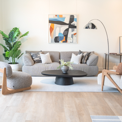 Luxury Rysa 3 Seater Sofa in cotton and linen fabric, designed with high-density sponge and plush cushions for cozy family lounging.
