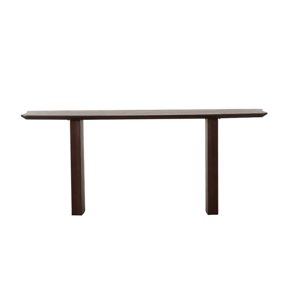 Contemporary ash veneer entryway console table with smooth wood grain and slim profile.