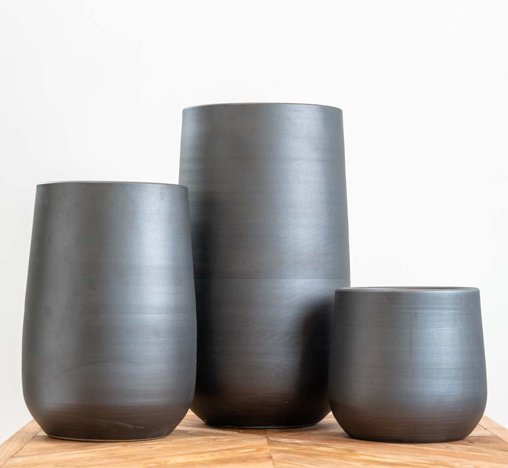 Sleek Black Ceramic Plant Pot – Large Handmade Planter- large 