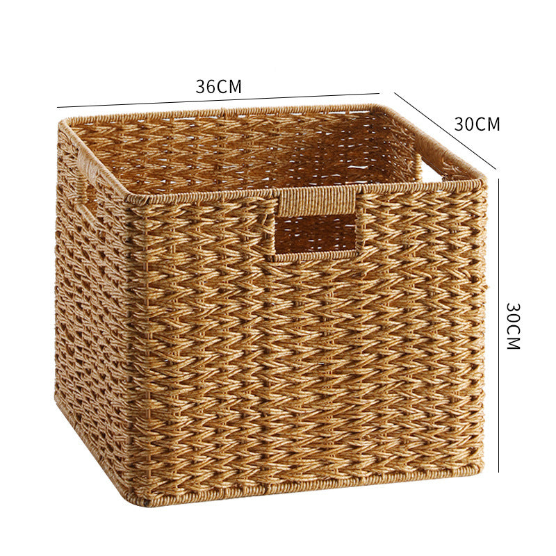 Small traditional style plastic rattan storage basket, perfect for organizing toiletries, accessories, or small household essentials.