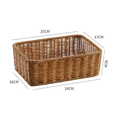 Small rectangular plastic rattan storage basket, perfect for organizing toiletries, stationery, or small decorative pieces.