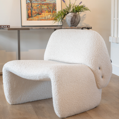 Oskar Accent Chair in white polyester close up of texture of fabric