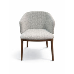 Classic tub-style dining chair upholstered in grey woven fabric with elegant ash wood legs, offering comfort and style for modern dining spaces.