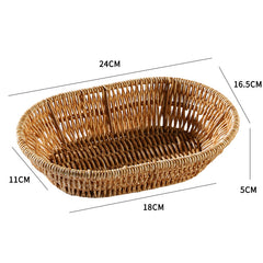 Durable plastic rattan oval baskets with a shallow design, perfect for holding small household items while enhancing home décor.