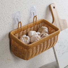 Sophisticated storage basket in plastic rattan, combining durability with traditional charm for versatile home organization.