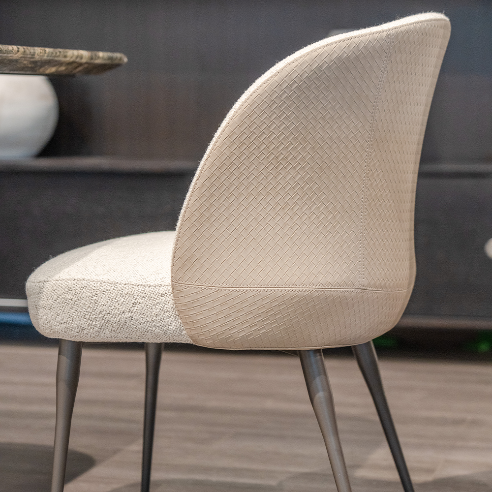 Sorrento Dining Chair designed with an ergonomically curved back and premium fabric-leather blend for long-lasting comfort.