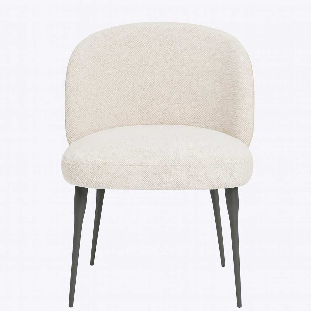 Sorrento Dining Chair with high-quality cotton linen and microfiber leather upholstery, featuring a modern design and ergonomic support.