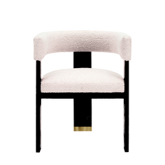 Stan Barstool featuring white luxury fabric upholstery and a sleek black ash wood frame, offering modern design, comfort, and durability for kitchens and home bars.