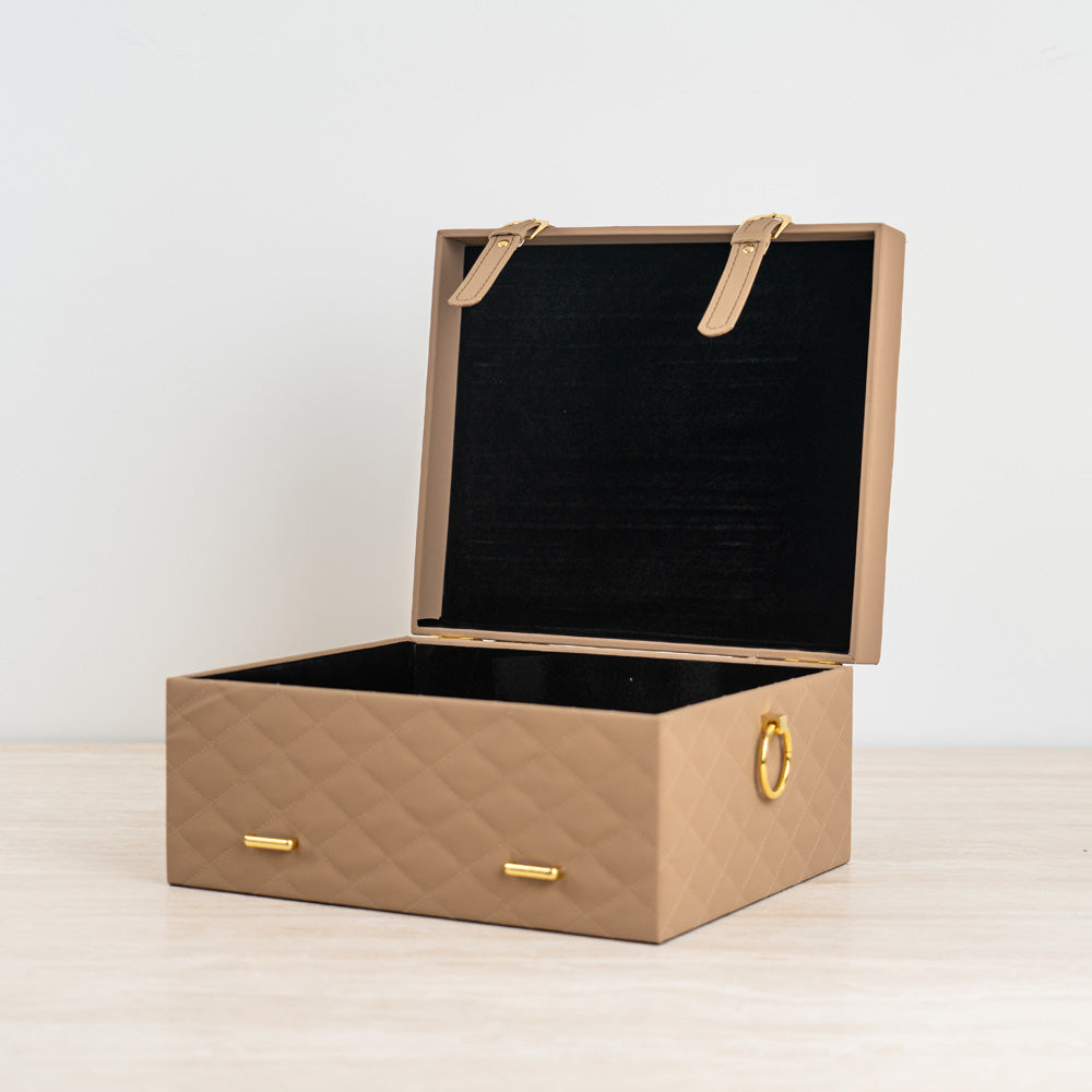 Compact home storage box with premium leather-look finish.