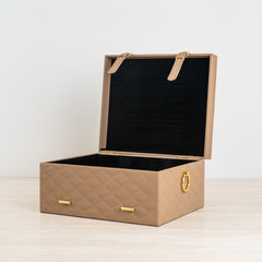 Compact home storage box with premium leather-look finish.