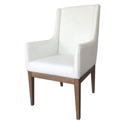 Sunna Dining Chair featuring solid rubberwood frame, 100% cotton upholstery, layered foam and silk cushioning, offering classic, traditional, and Hamptons coastal-style comfort and elegance.