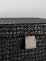 Stylish medium-sized PU leather storage box featuring a plush velvet interior, ideal for storing accessories or daily essentials on a dresser, vanity, or shelf.