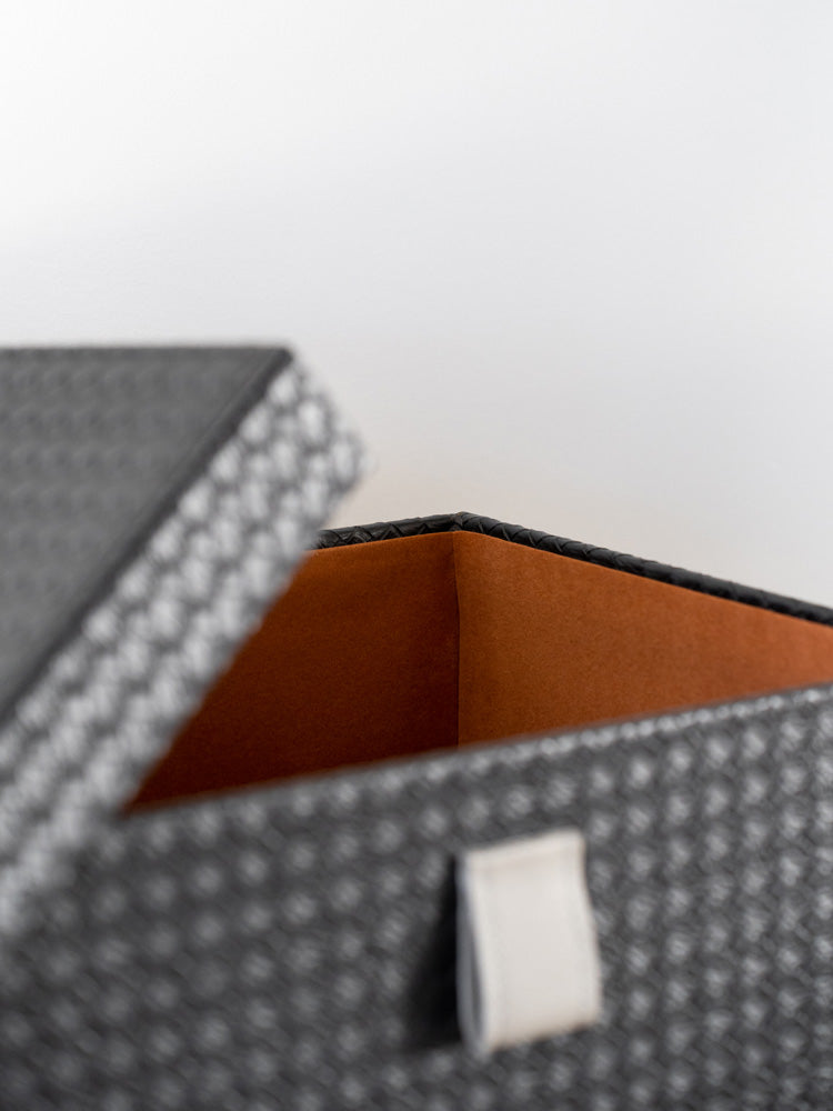 Elegant small storage box made from premium PU leather with a soft velvet interior, perfect for organizing jewelry, keepsakes, and valuables in modern and contemporary interiors.