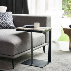 Fitz Side Table Natural Stone  Carbon Steel Frame