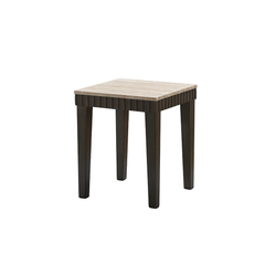Modern Terra side table with light travertine stone surface and dark wood legs, a versatile piece for home decor.