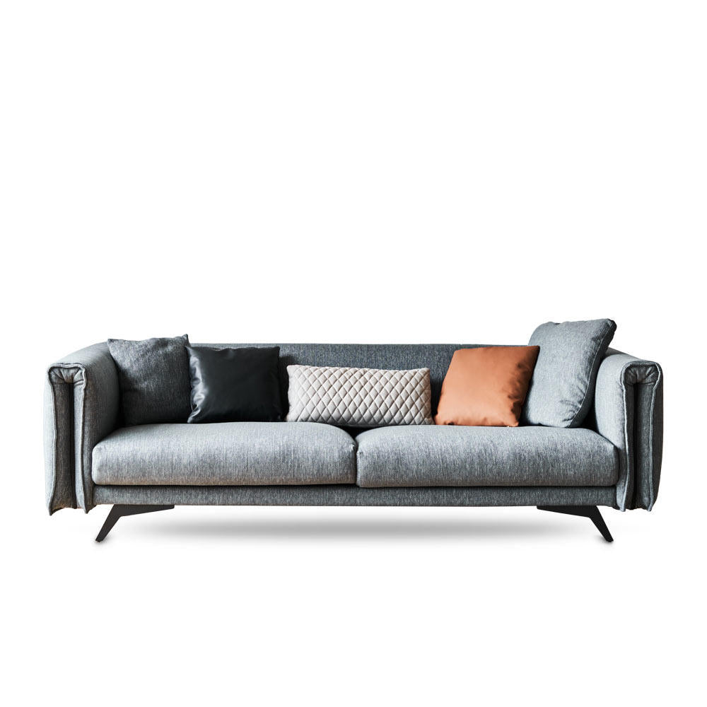Tindra 3-Seater Blue Sofa with cotton linen upholstery and titanium feet, a modern sofa designed for stylish living room interiors.