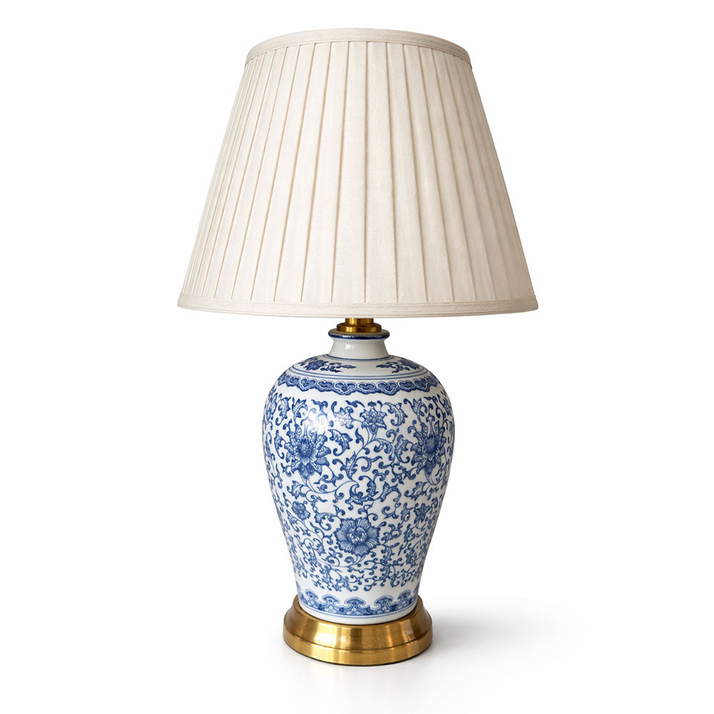 Detailed with intricate cobalt floral pattern ceramic table lamp 