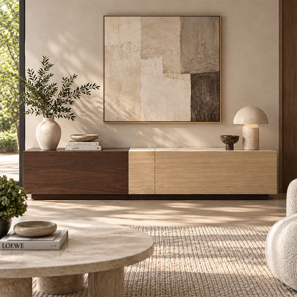 Travertine and Walnut TV unit