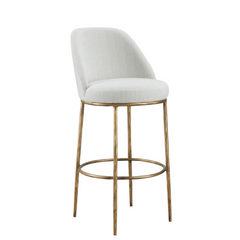 Vanne Barstool with luxury bouclé fabric seat and sturdy forged iron frame, featuring a modern and classic design ideal for contemporary kitchens, home bars, and dining spaces.
