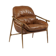 Vannes Armchair featuring luxurious top-grain leather upholstery and an artisan-crafted wrought solid iron frame, combining classic elegance with timeless comfort.