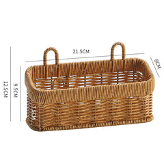 Versatile traditional plastic rattan storage basket, suitable for organizing accessories, toiletries, or decorative items.