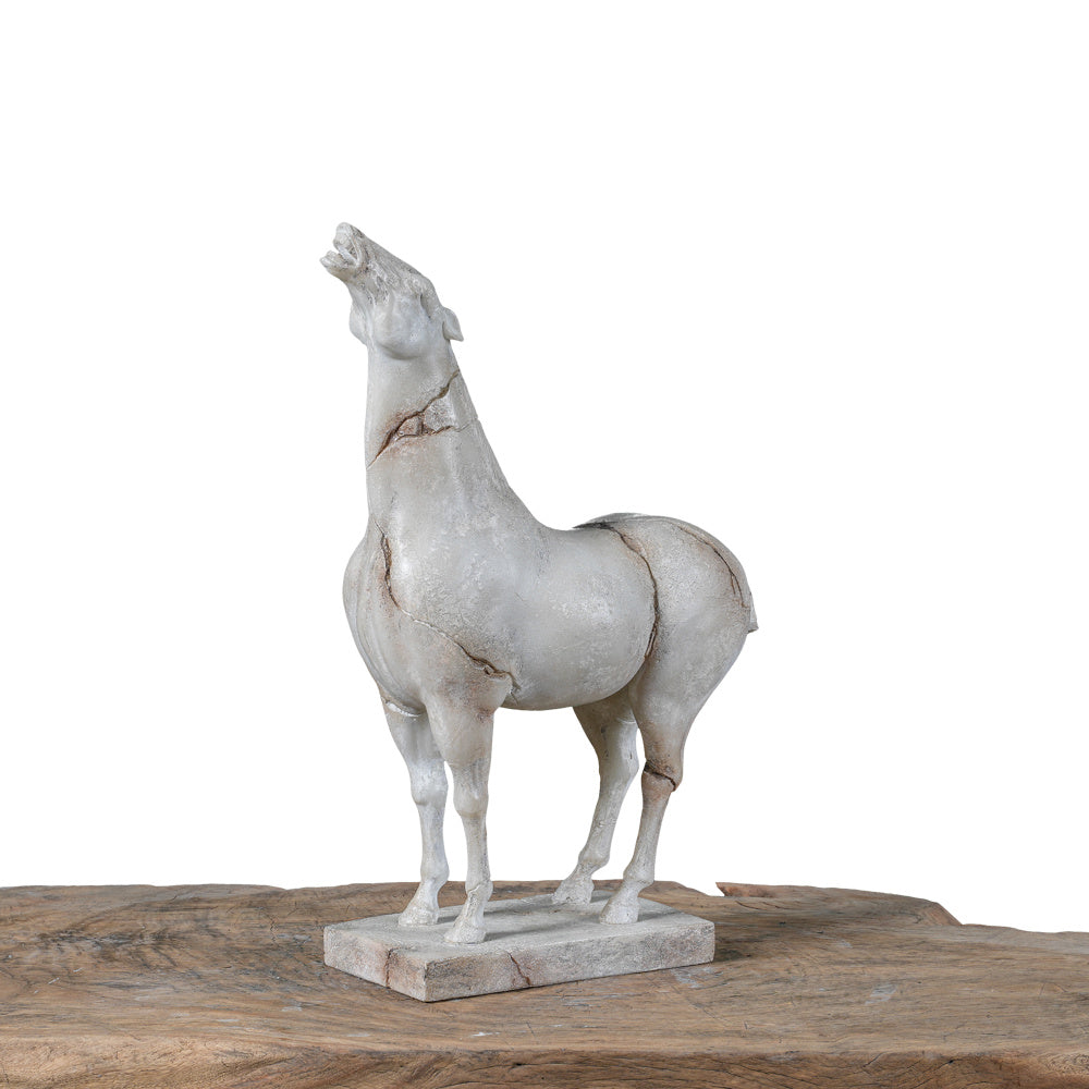 White resin statue of majestic vintage war horse 