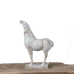 White resin statue of white war horse (side view)