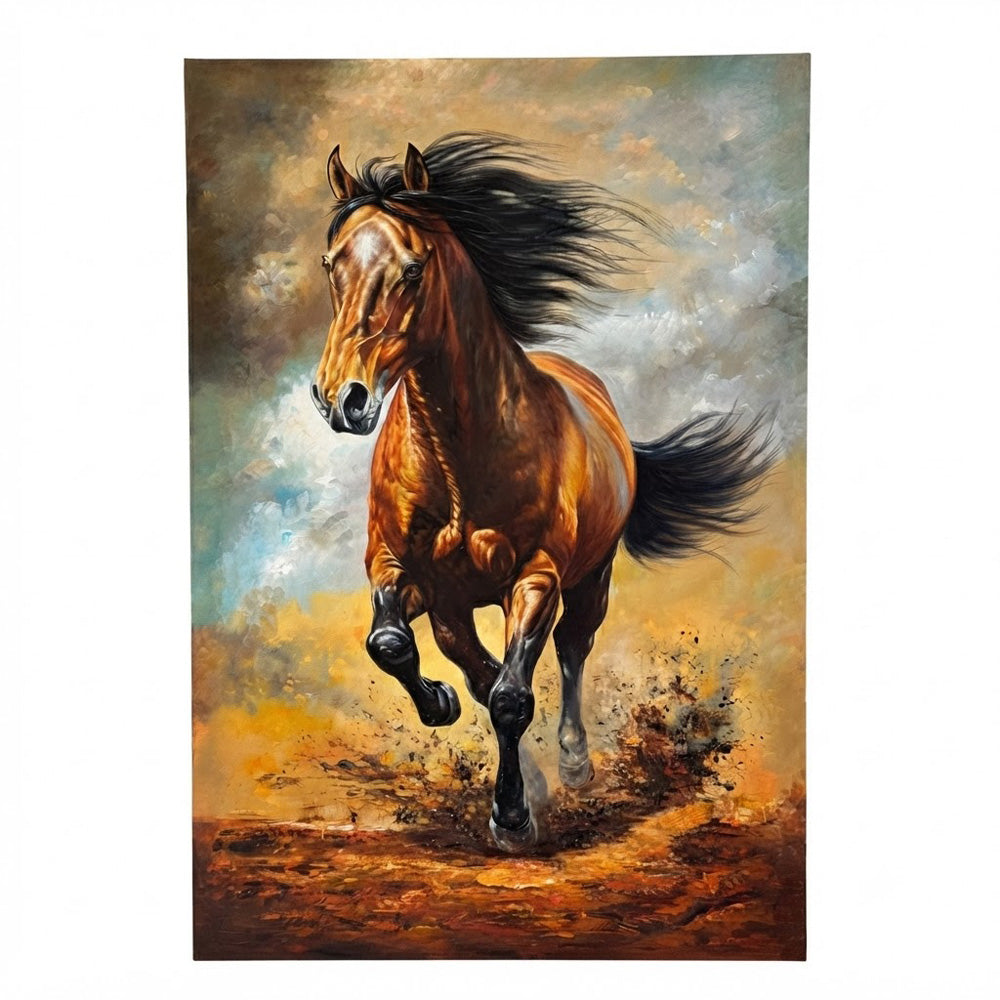 Capture the untamed beauty of nature with Wild Horse, a breathtaking oil painting that showcases the strength, freedom, and spirit of a galloping horse. Rich in warm earth tones and dramatic movement, this striking artwork creates a bold focal point that brings energy and elegance to any space.