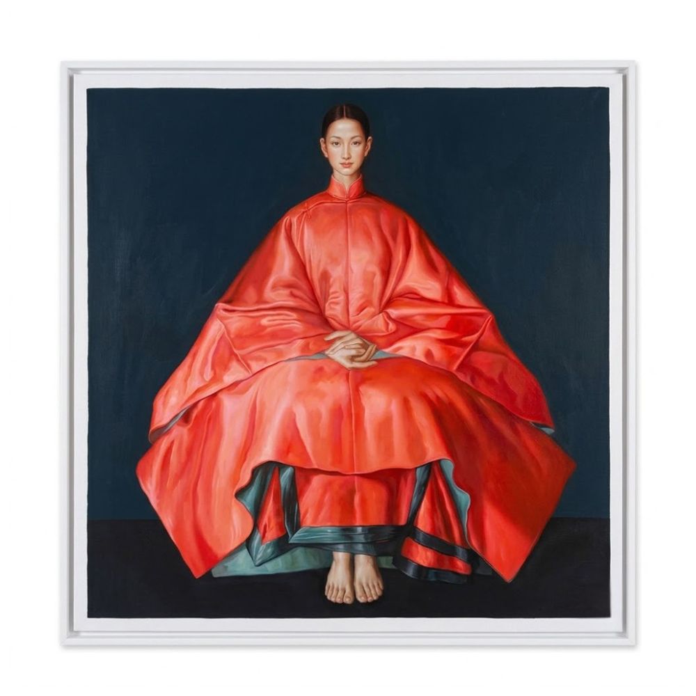 Woman in Orange is a striking contemporary oil painting that embodies elegance, confidence, and timeless beauty. Featuring a poised female figure dressed in a flowing orange robe against a dramatic dark background, this sophisticated artwork combines realism with minimalist design to create a captivating visual statement.