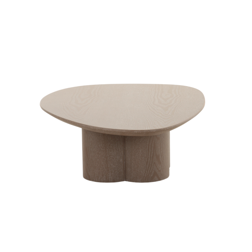 Designer Wyler coffee table with organic round top and artistic petal column legs, blending form and function.