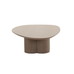Designer Wyler coffee table with organic round top and artistic petal column legs, blending form and function.