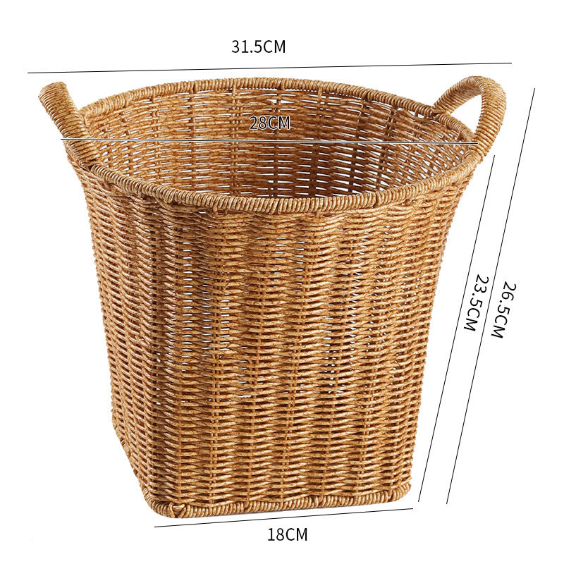 XL convex plastic rattan-style storage basket with handles, 26.5 cm high, perfect for organizing kitchen items, toiletries, or decorative accents.