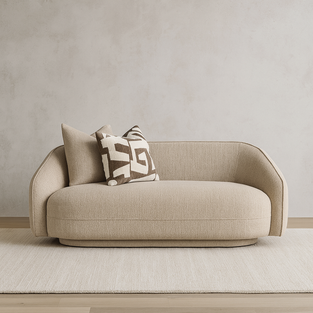 Designer fabric loveseat, Aero 2 seater sofa in beige for modern lounge decor