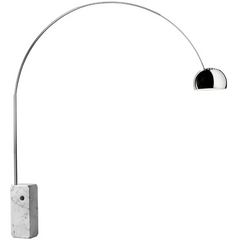 Arc floor lamp with solid marble base and chrome dome shade, luxury modern lighting for living rooms