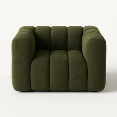 Aristi Green Fabric Sofa upholstered in boucle fabric with solid wood frame