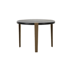 Bohne Side Table with dark ash veneer finish and three bronze legs styled in a modern living space