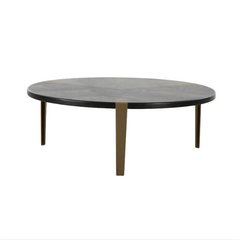 Bohne Coffee Table with ash veneer top and bronze legs styled in a modern living room setting