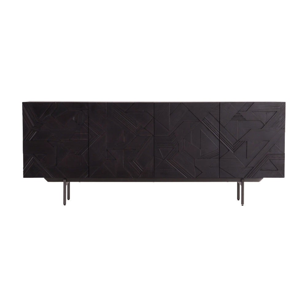 Bosa Sideboard in carbon black elm wood showcasing natural grain patterns, modern luxury design, and ample storage for living and dining spaces.