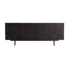 Bosa Sideboard in carbon black elm wood showcasing natural grain patterns, modern luxury design, and ample storage for living and dining spaces.