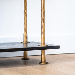 Cane Shelf 182cm high, five-tier bookcase with forged iron frame and ashwood shelves, luxury designer shelving