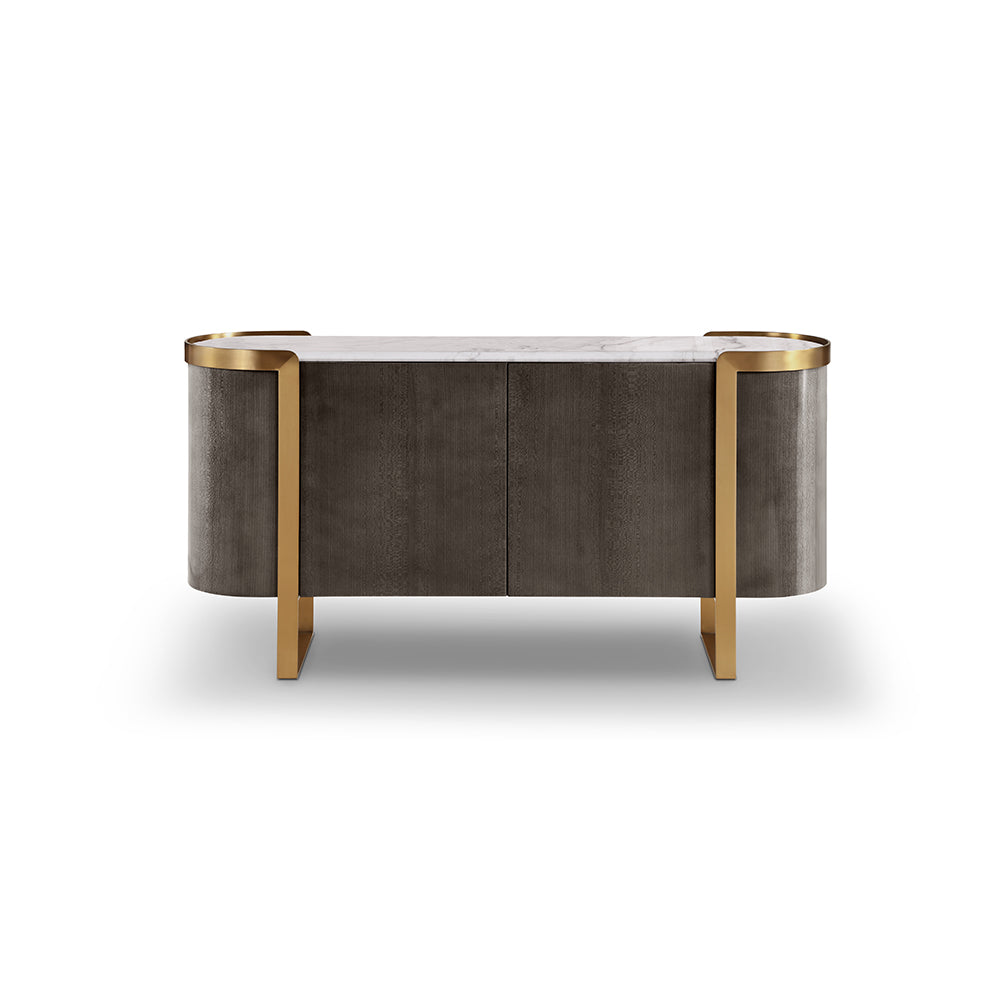 Cantar Sideboard featuring a Gadoria marble top and dark oak wood veneer – perfect for modern and luxury interiors.