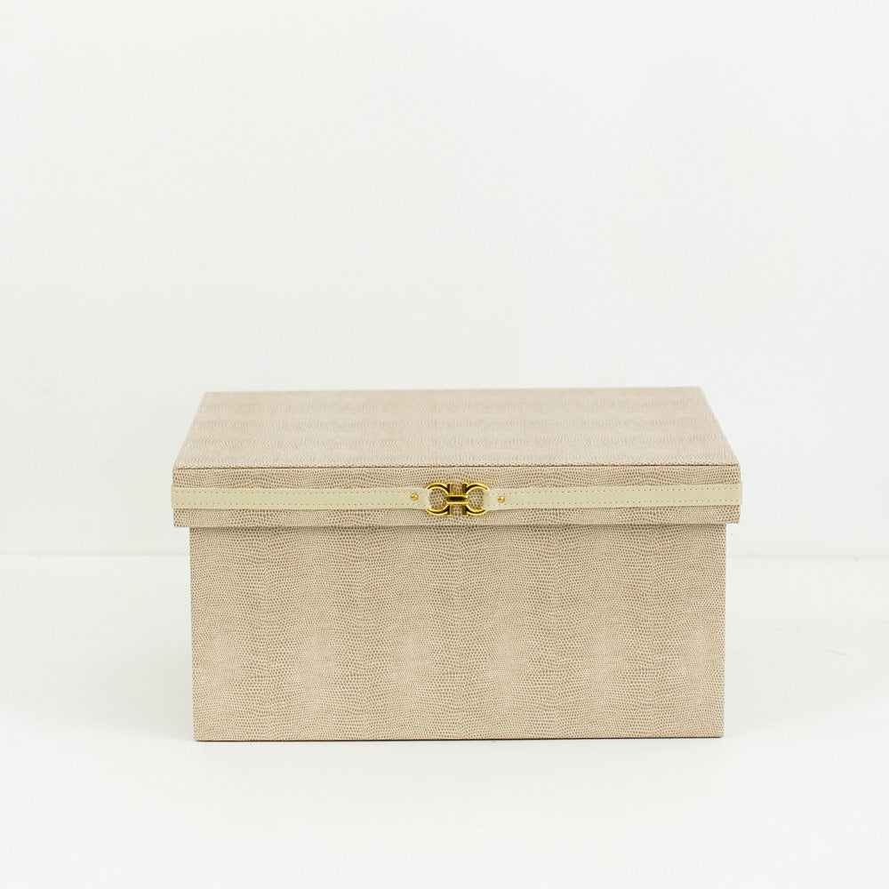 Small, medium, and large Collin PU leather storage boxes displayed in a minimalist interior setting.